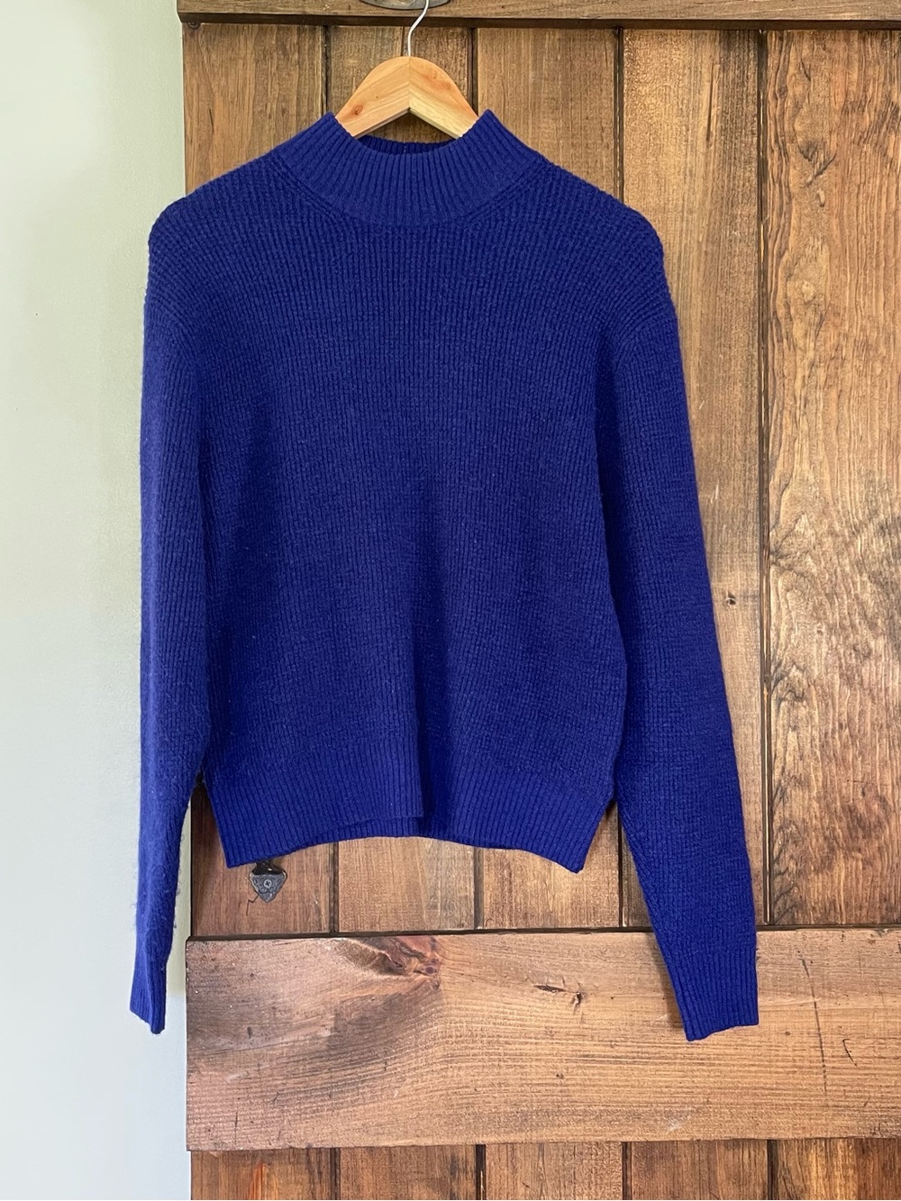 Gap Mock Neck Wool Blend Waffle Knit Pullover Sweater Bright Cobalt Small